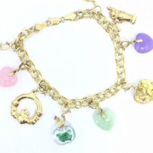 14K Colourful Charm Bracelet in Yellow Gold with Nine Stunning Charms